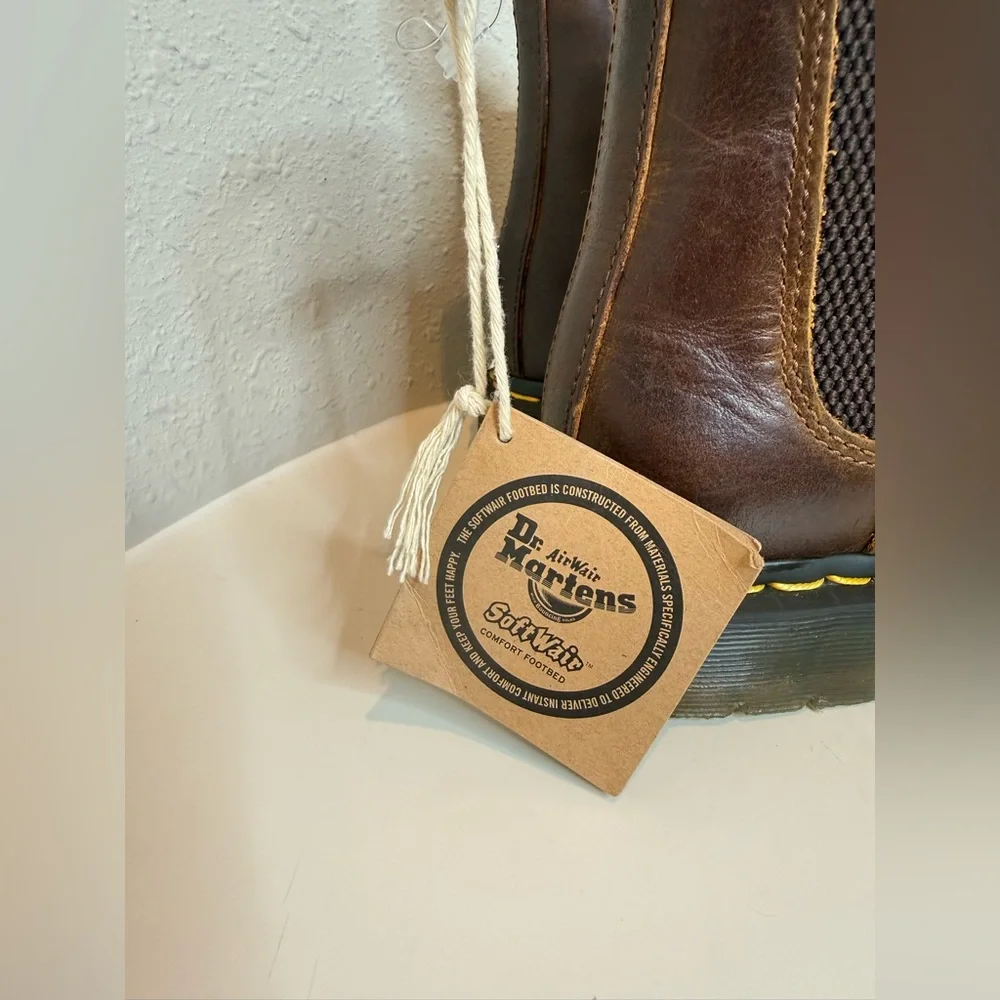 Dr. Martens 2976 Yellow Stitch Leather Brown Chelsea Boots Sz W 5 M 4 NWT